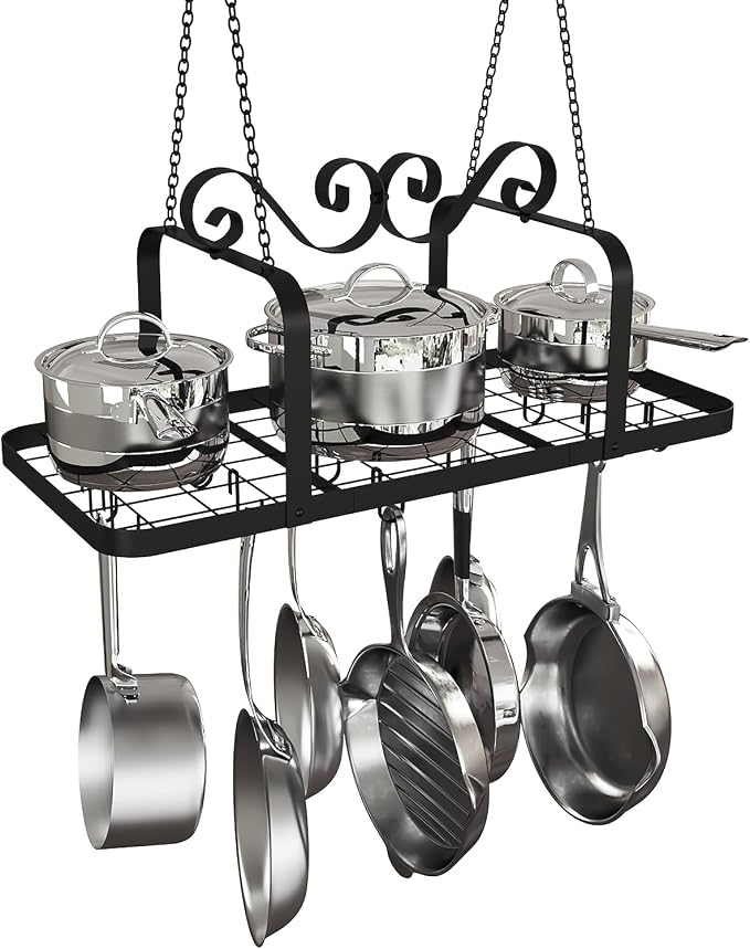 33” Black Pot Rack Hanging, Heavy Duty Metal Ceiling Pot Rack - Image 5