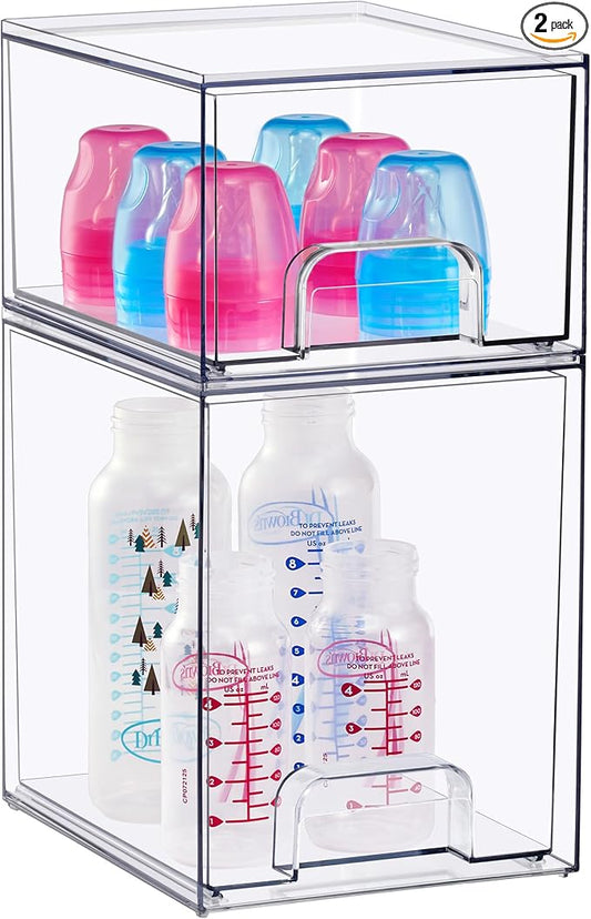 Sorbus Stackable Acrylic Storage Drawers, 2 Pack Clear Plastic Organizer Bins by Sorbus