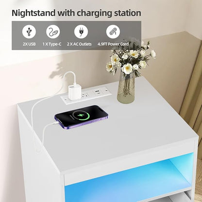 Night Stand with Charging Station and Ambient Light, LED Nightstand with USB-C - Image 5