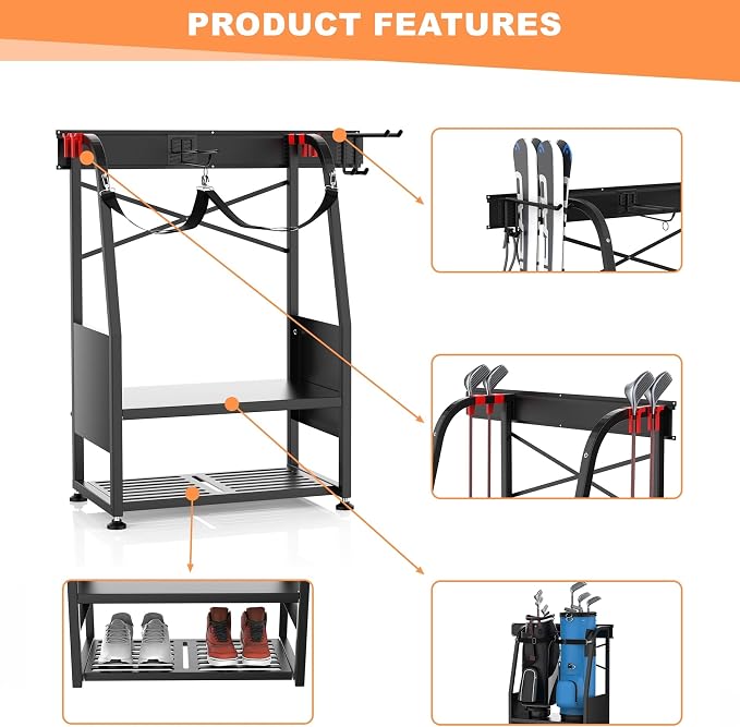 WALMANN Wall Mount Golf Bag Organizer, 2 Golf Bags Stand Golfing Equipment and - Image 3