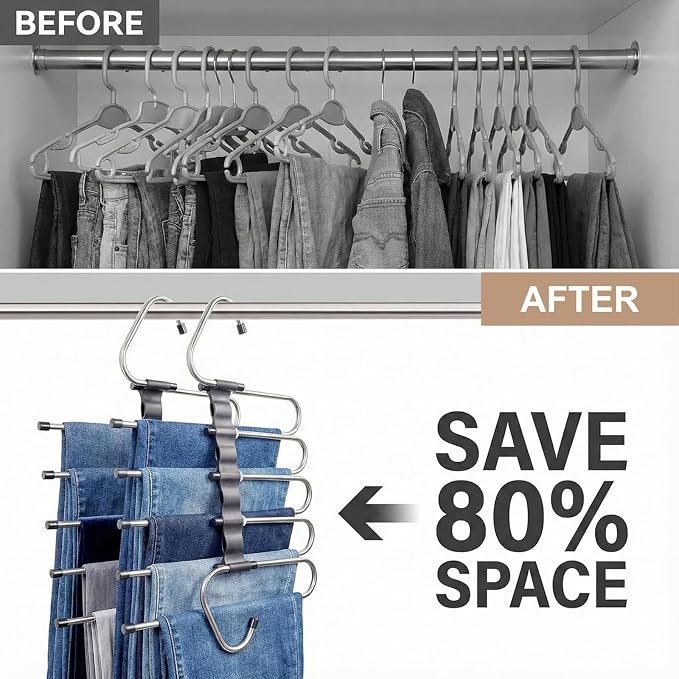 Pants Hangers Space Saving, 5 Tier Jeans Hanger - Image 2