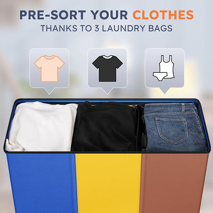SOLEDI 180L Laundry Hamper 3 Section, Extra Large Laundry Hamper - Image 3