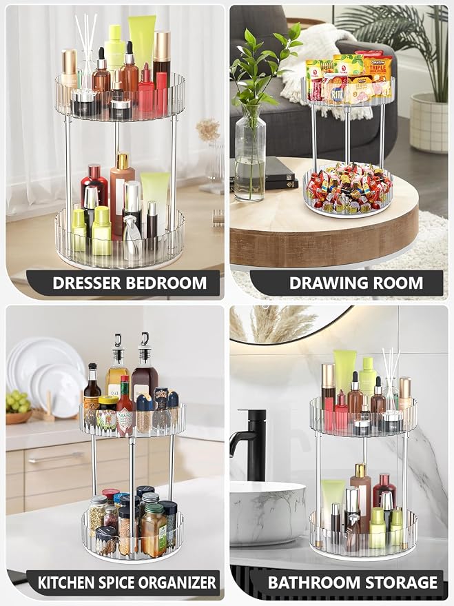 Makeup Organizer, 360° Rotating Makeup Organizer, 2-Tier Round Rotating - Image 8