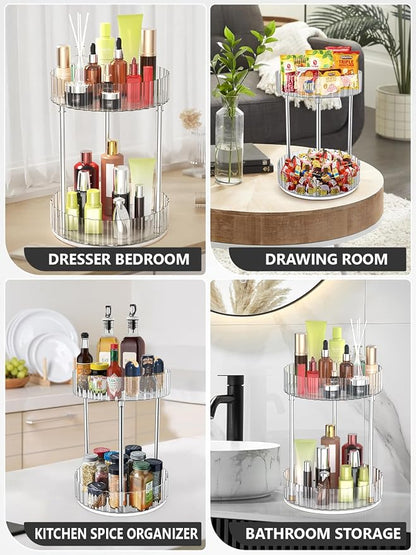 Makeup Organizer, 360° Rotating Makeup Organizer, 2-Tier Round Rotating - Image 8