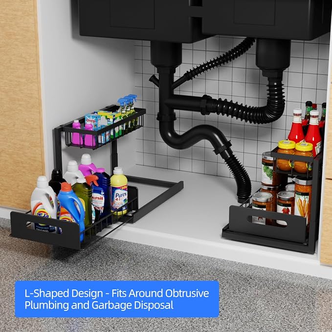2-Tier Under Sink Slide Out Organizer, Pull Out Cabinet Storage Shelf - Image 2