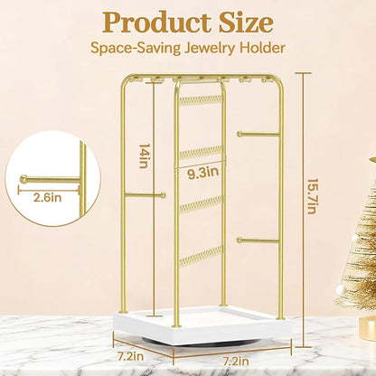 MODOWEY Earring Necklace Holder Organizer Wood Rotating Jewelry Tree, Spinning - Image 6