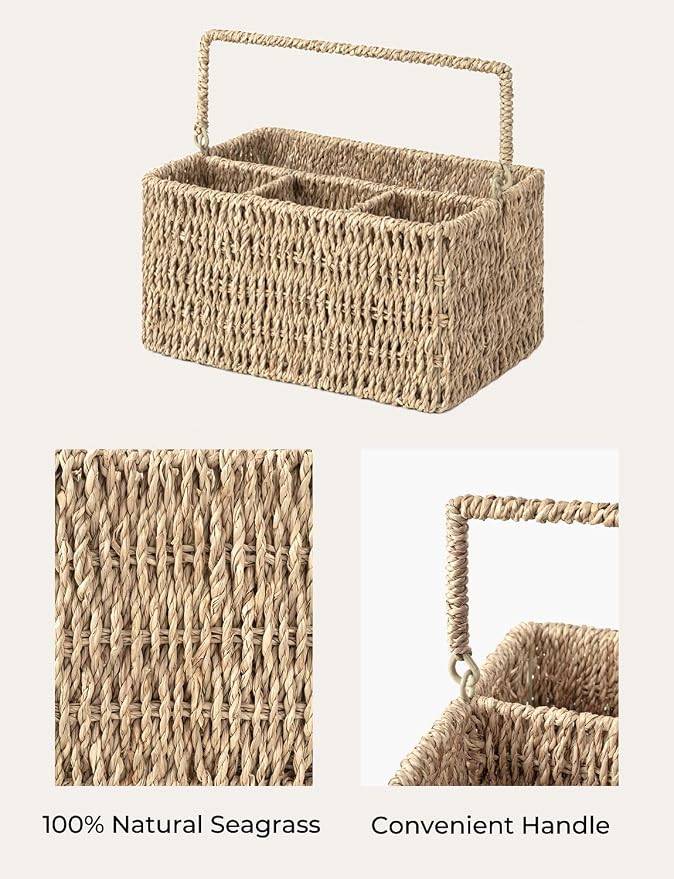 StorageWorks Wicker Flatware Organizer, Hand Woven Seagrass Cutlery Holder - Image 3