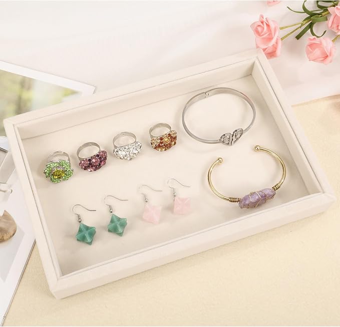 Mornajina 9" x 5.7" Velvet Jewelry Tray Jewelry Display Tray, Stackable Empty - Image 6