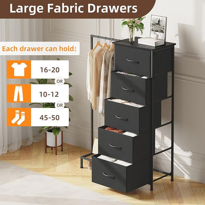 Somdot Dresser with Hanging Rack, 5 Drawers Small Closet - Image 5