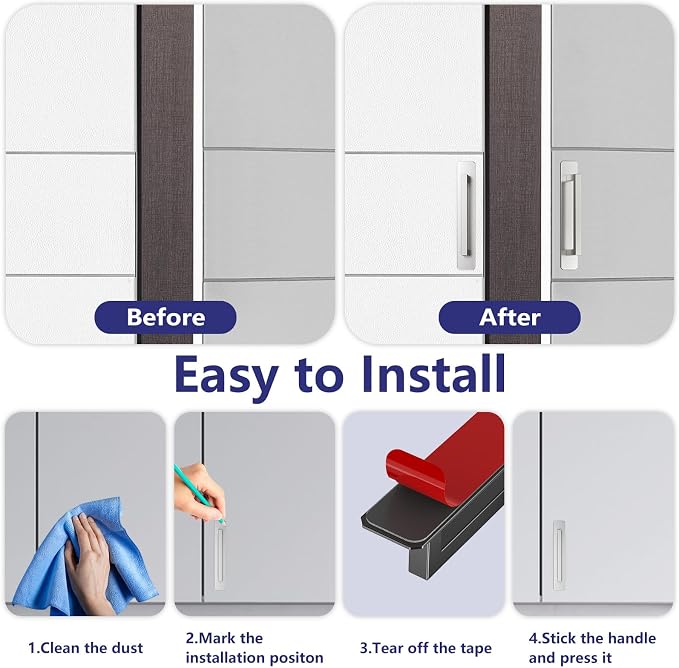 2PCS Self-Stick Instant Cabinet Drawer Door Handles, Aluminum Alloy Adhesive No - Image 3