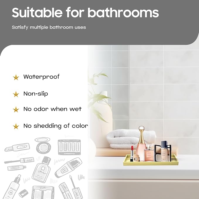 Vanity and Bathroom Tray, 7.7" ABS Countertop Organizer, Waterproof Vanity Tray - Image 2