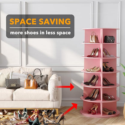 SpaceAid 6 Tier Rotating Shoe Rack Tower, Spinning Shoe Display Lazy Susan - Image 3