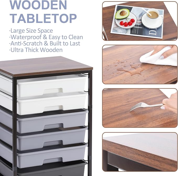 Rolling Cart with Drawers, Utility Cart With 8 Drawers and Wooden Tabletop - Image 4