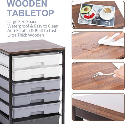 Rolling Cart with Drawers, Utility Cart With 8 Drawers and Wooden Tabletop - Image 4