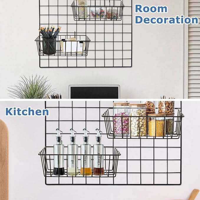 8 Pcs Wire Basket, Grid Panel Hanging Storage Baskets - Image 3