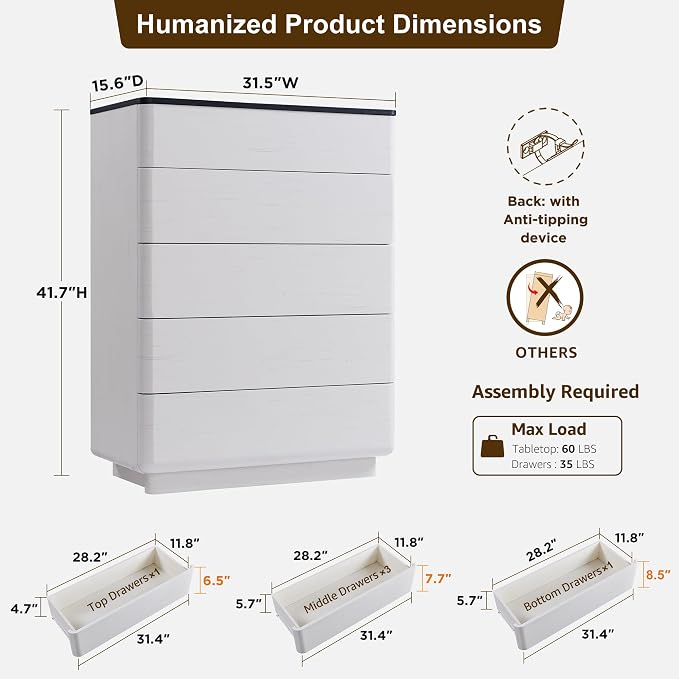 ACCOHOHO Modern 5 Drawer Dresser - Image 2