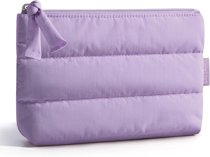 BAGSMART Small Makeup Bag, Machine Washable Puffy Cosmetic Pouch | 1.6" slim by BAGSMART