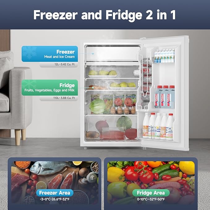 4.3 Cu.Ft Mini Fridge With Freezer, Single Door Mini Fridge w/7 Settings - Image 4