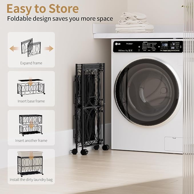 Laundry Hamper with 3 Section, Large 180L Rolling Laundry Basket with Wheels - Image 3
