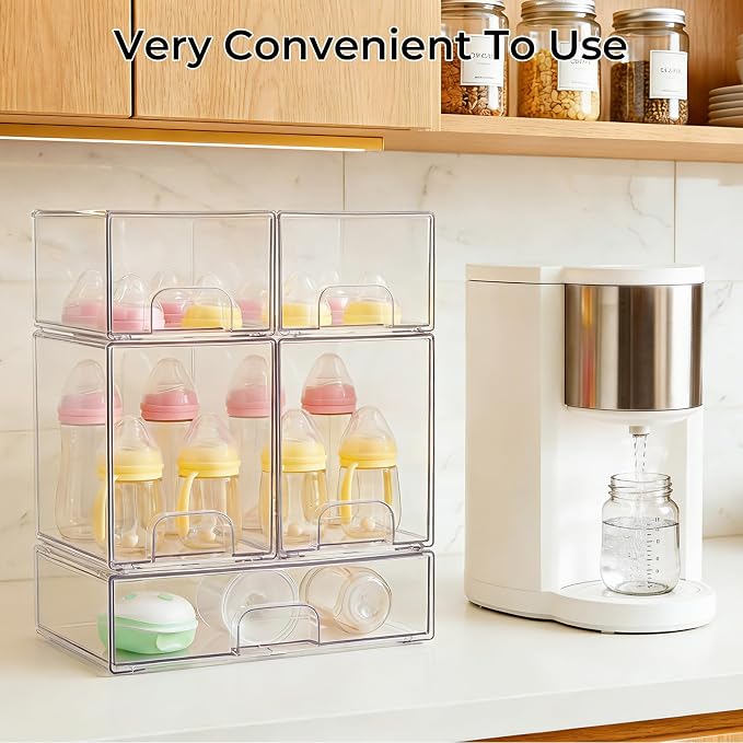 UFORU Baby Bottle Organizer, Stackable Storage Drawers 5 packs, Pull-Out Drawers - Image 2