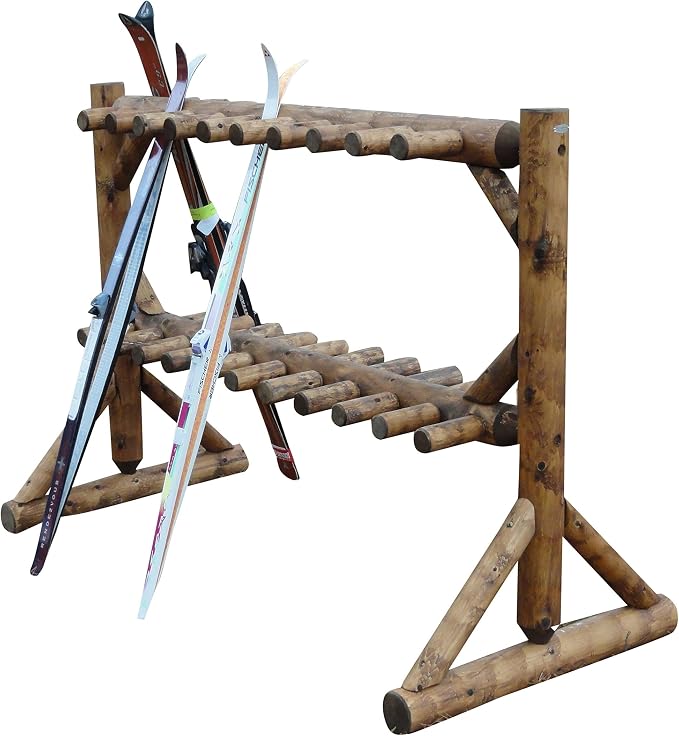 17-Place Freestanding Log Ski Rack Holder, Indoor & Outdoor Snowboard Racks - Image 8