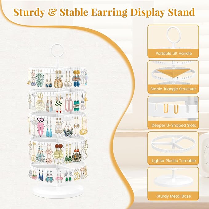 EsLuker.ly Earring Holder Organizer Rotating Stud Display Tree Rack, 5 Tier | - Image 4