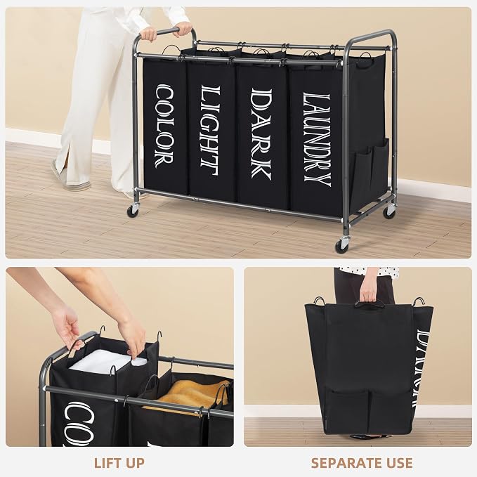 STORAGE MANIAC Laundry Sorter 4 Section, 47.8 Gal Laundry Hamper - Image 4