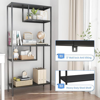 Metal Storage Shelves, 70.9” Tall Geometric Bookshelf, Floor Standing Display - Image 4