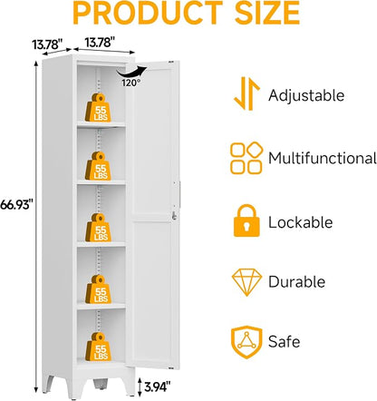 67"H White Metal Locker with 1 Lockable Door and 4 Adjustable Shelves - Image 3