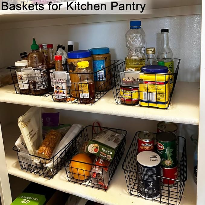 Wire Baskets for Organizing, 4 Pack Household Pantry Basket Black Metal Storage - Image 5