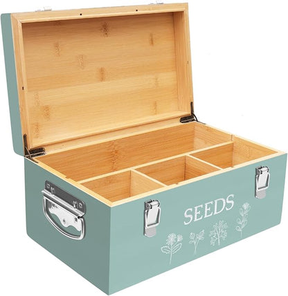 Large Bamboo Wood Seed Storage Organizer Box - Image 9