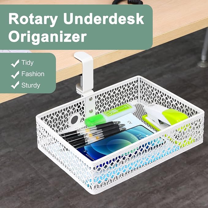 ROSYLIN Heavy Duty Clamp On Under Desk Drawer Organizer Storage Tray Basket - Image 2