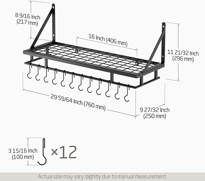 KES 30-Inch Kitchen Pan Pot Rack Wall Mounted Hanging Storage Organizer Wall - Image 5