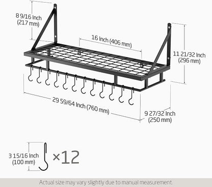 KES 30-Inch Kitchen Pan Pot Rack Wall Mounted Hanging Storage Organizer Wall - Image 5