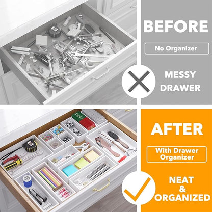 SpaceAid 14-Piece Bamboo Drawer Organizer Storage Boxes Set, Wood Tray Junk - Image 2