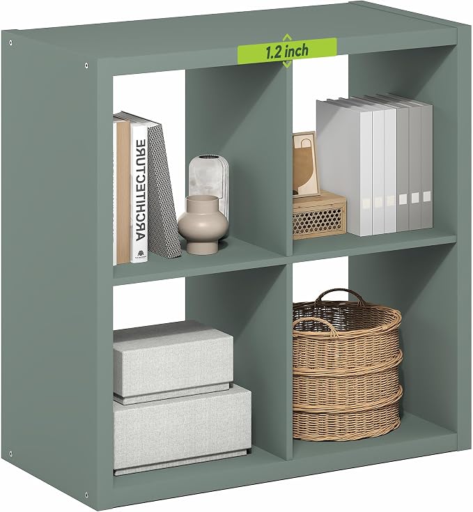 Furinno Cubicle 4-Cube Book Shelf, Extra Thick Frame Bookshelf, Light Grey | by Furinno-FitsYourSpaceFitsYourBudget