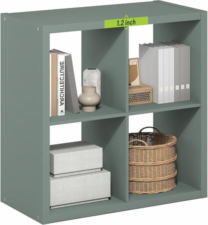 Furinno Cubicle 4-Cube Book Shelf, Extra Thick Frame Bookshelf, Light Grey | by Furinno-FitsYourSpaceFitsYourBudget