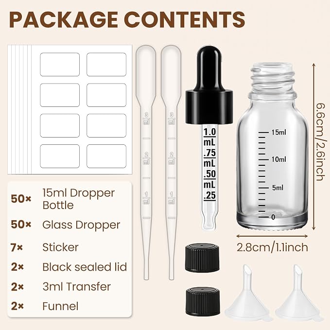 50 Pcs 1/2oz Clear Glass Dropper Bottles - Image 4