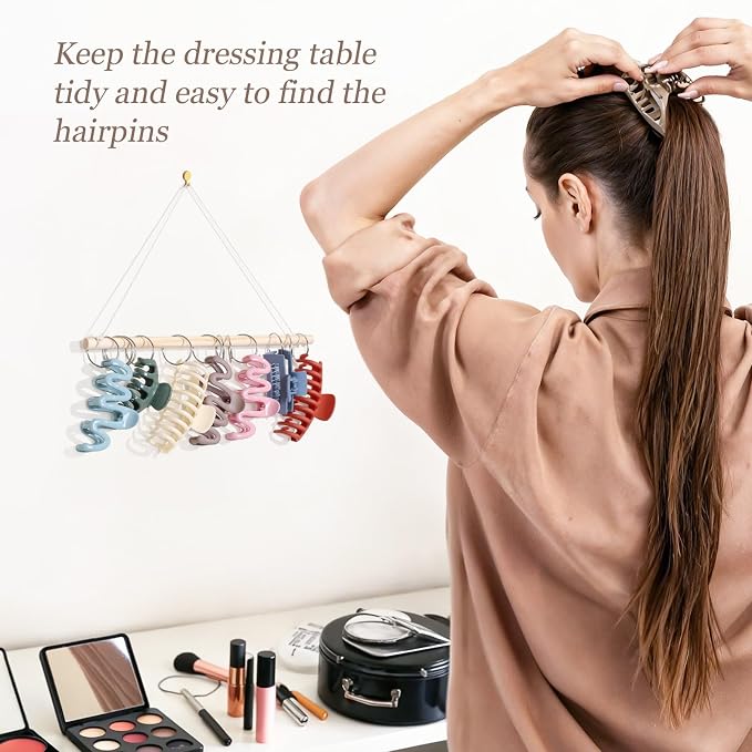 SNOWSTAR Macrame Hair Claw Clip Organizer with10 Metal Rings, Hanging Hair Clip - Image 7