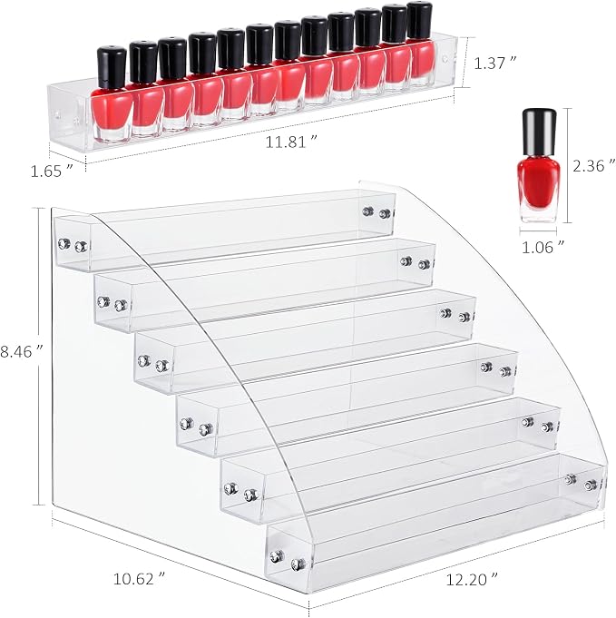 KINGROW Nail Polish Organizer Holder Rack 6 Layers Acrylic Display Rack - Image 2