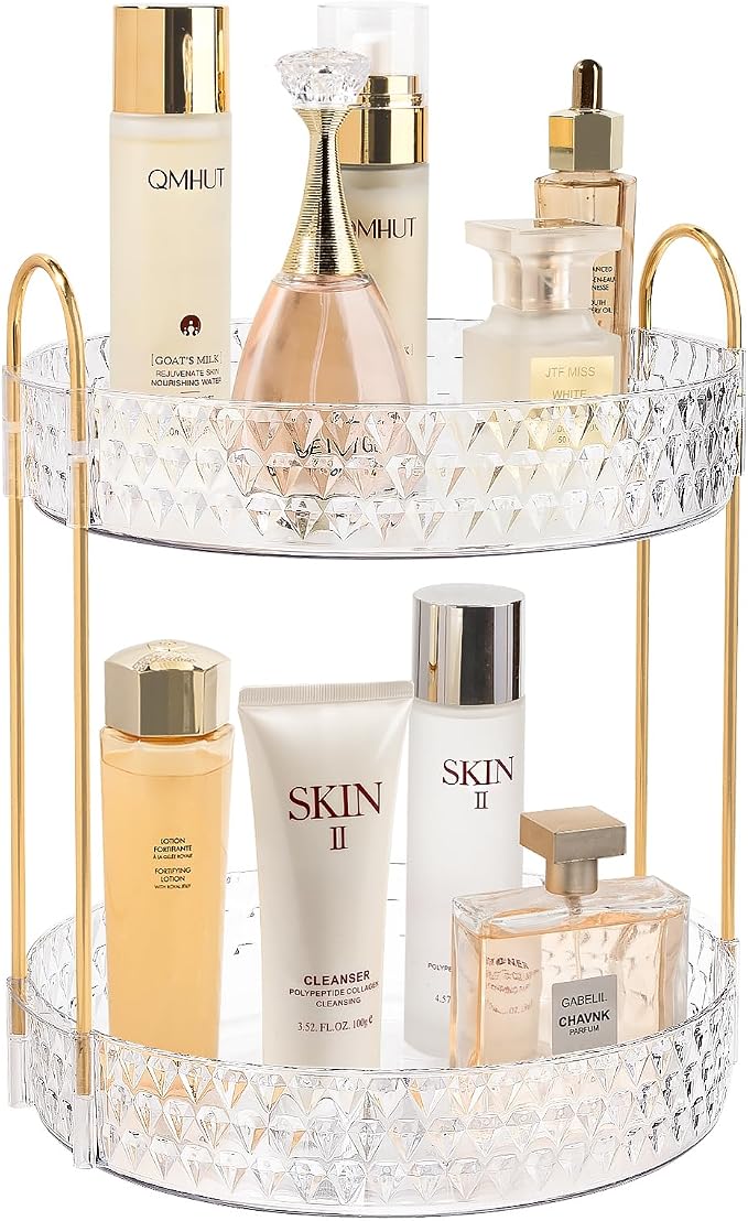 Rotating Makeup Organizer for Vanity, 2 Tier Perfume Skincare Storage for Women by Anyoifax