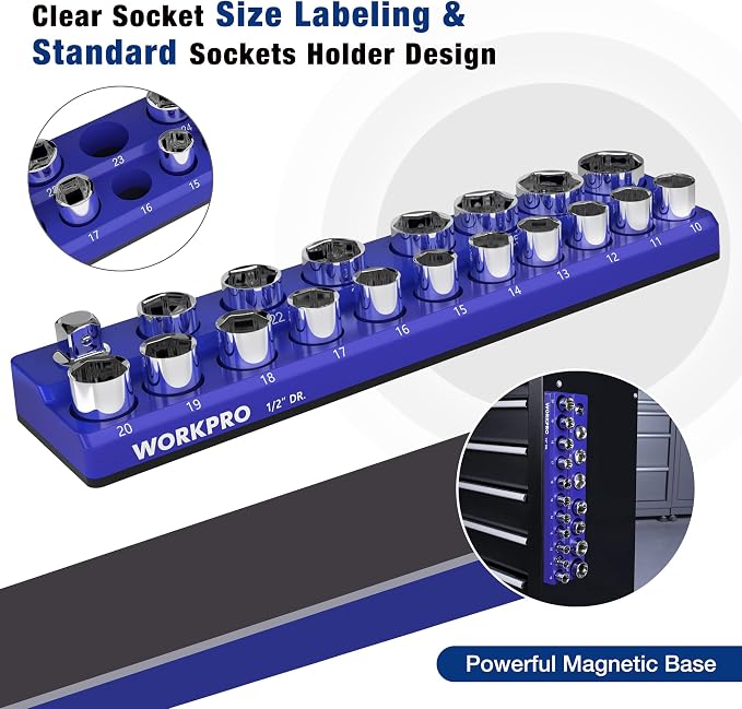 WORKPRO Magnetic Socket Organizer, 1/2-Inch Metric Socket Holder, Socket Trays - Image 5
