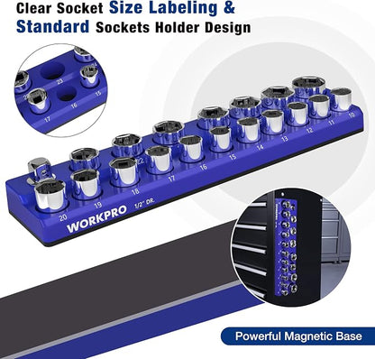 WORKPRO Magnetic Socket Organizer, 1/2-Inch Metric Socket Holder, Socket Trays - Image 5