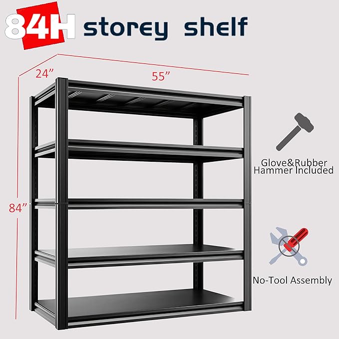 5-Tier 55" W x 24" D x 84" H Garage Shelving 5000LBS Storage Shelves Heavy Duty - Image 3
