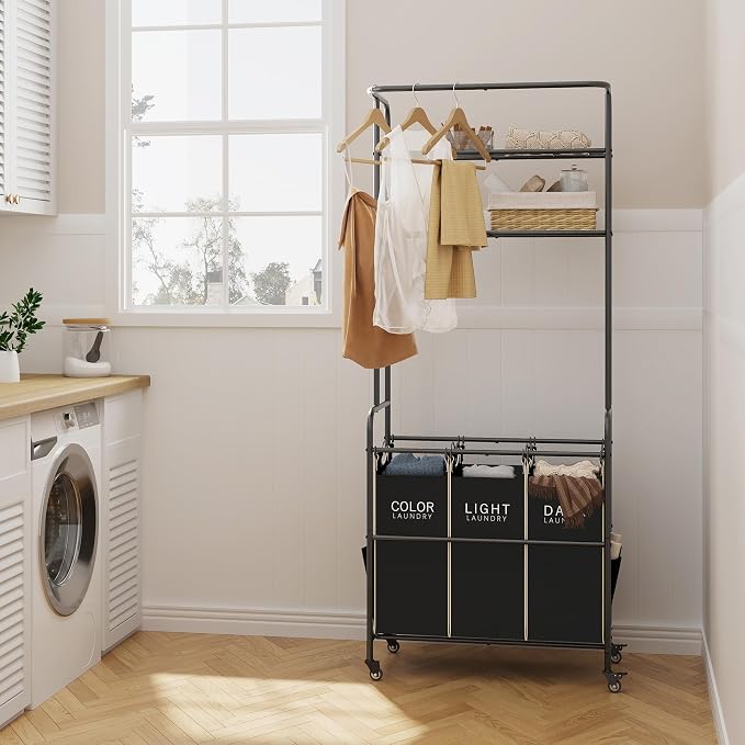Laundry Sorter 3 Section, Laundry Hamper Cart - Image 7