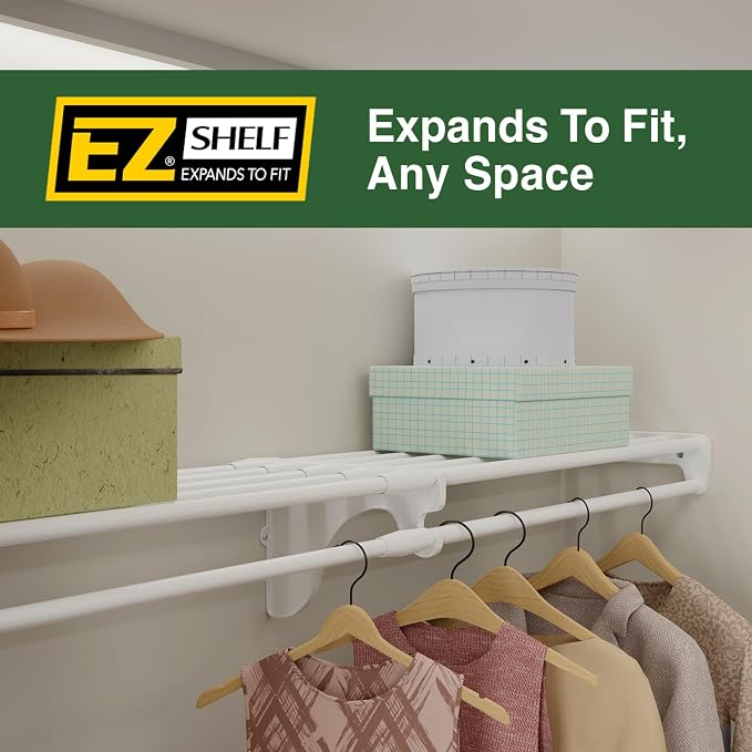 EZ Shelf - Closet Shelf with Hanging Rod - 64.3-119” Expandable, Closet Shelves - Image 6