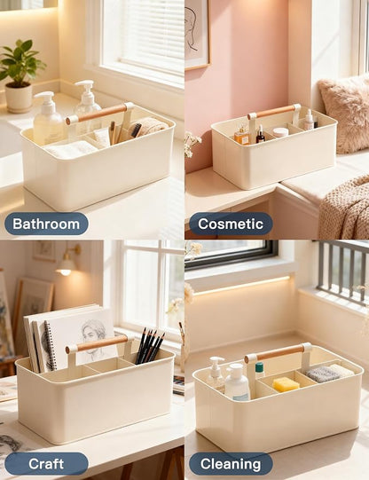 Caddy Organizer with Wooden Handle, Metal Utensil Caddy with 4 Compartments - Image 7
