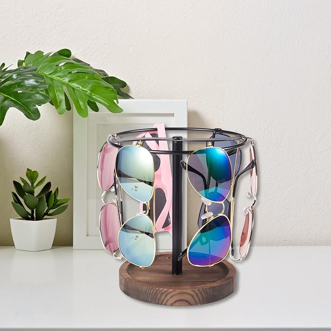 Sunglasses Organizer Wood Glasses Holder Stand, Metal Sunglass Storage Display - Image 2