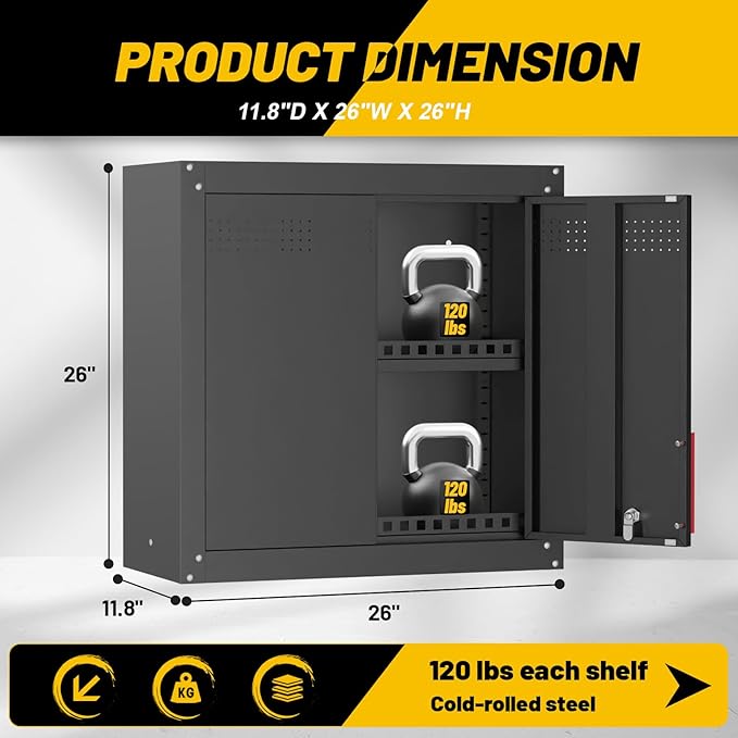 Metal Wall Cabinet, Wall Mounted Garage Storage Cabinet - Image 3