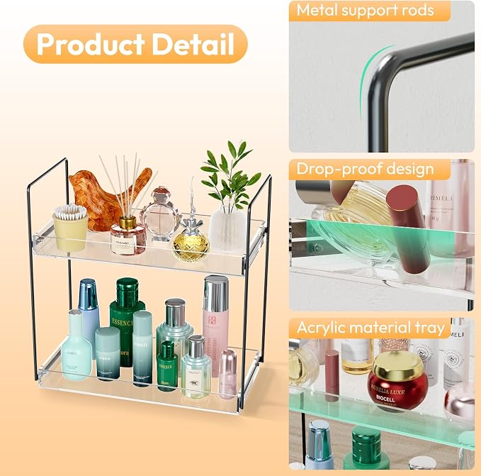 Bathroom Countertop Organizer, 2 Tier Acrylic Tray Vanity Counter Skincare - Image 3